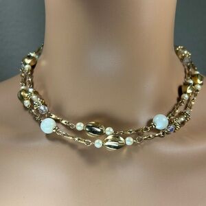 Vintage Vibes 1928 - Gold & Cream Iridescent Beaded Necklace